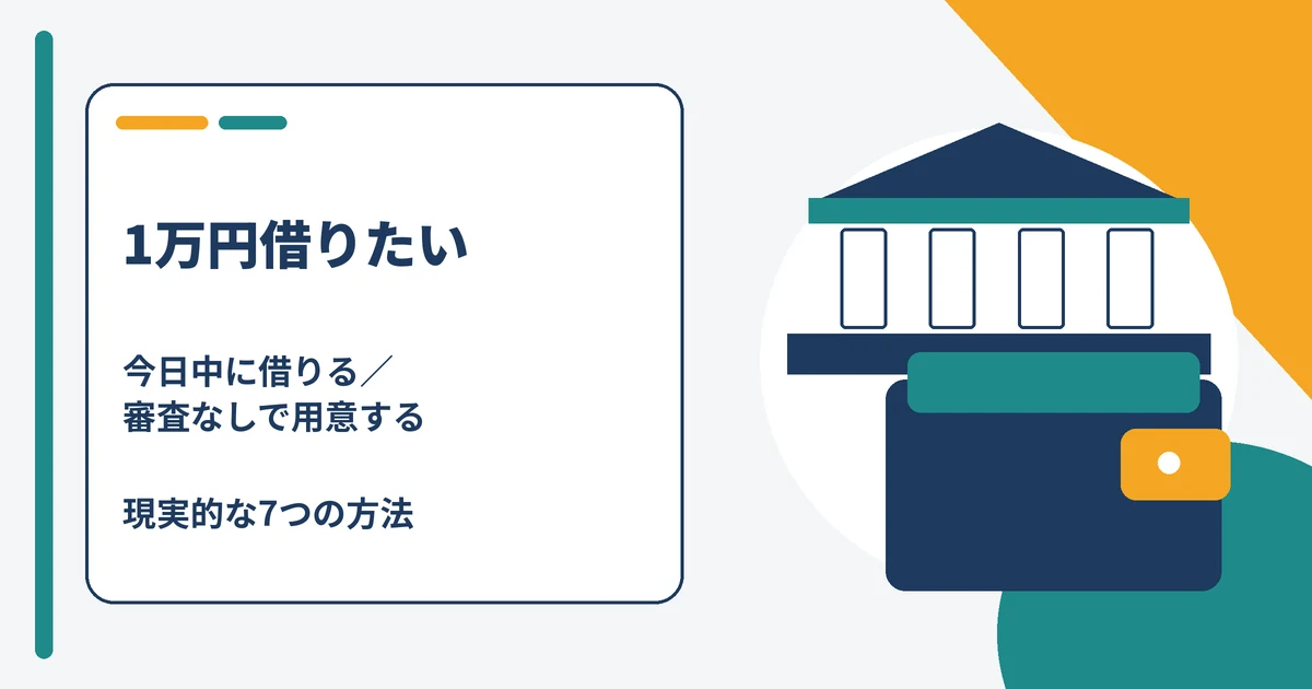1万円借りたい時に今日中に借りる方法と審査なしで用意する方法を分岐で示したアイキャッチ